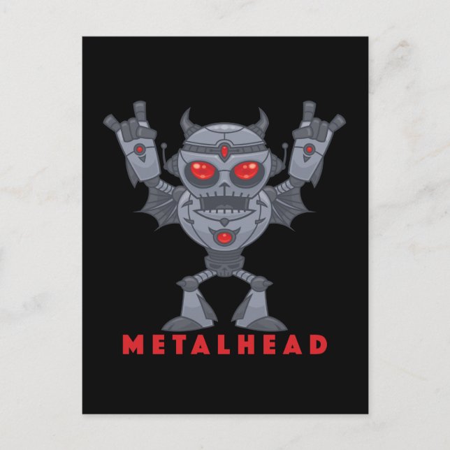 Cartão Postal Metalhead - Robô Diabo do Heavy Metal - Com Texto (Frente)