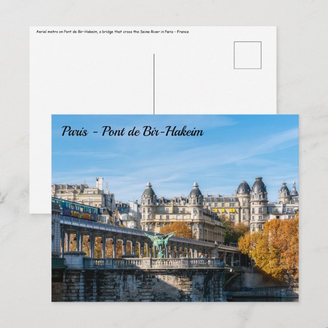 Cartão Postal Metro aéreo sobre a Ponte de Bir-Hakeim - Paris, F (Frente/Verso)