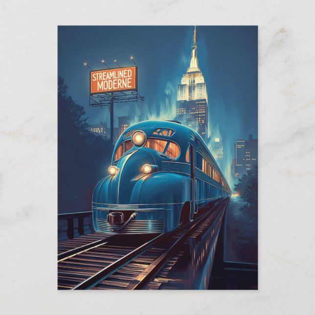 Cartão Postal Metropolis Express | Art Deco New York Train (Frente)