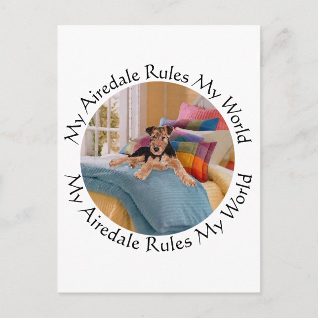 Cartão Postal Meu Airedale Domina Meu Mundo (Frente)