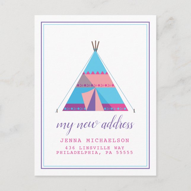 Cartão Postal Meu Novo Endereço | Pastel Teepee Home (Frente)