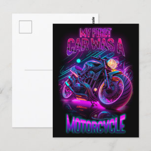 Cartão Postal Meu primeiro carro foi uma moto   Néon de biciclet