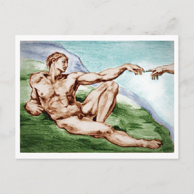 Cartão Postal Meu próprio desenho do Adam de Michelangelo (Frente)