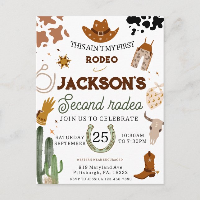 Cartão Postal Meu Segundo Rodeio Aniversário Selvagem Oeste (Frente)