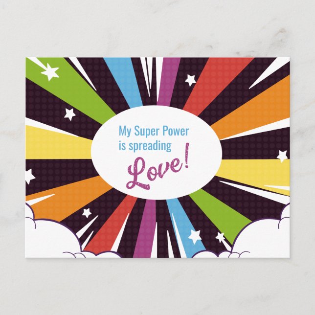Cartão Postal Meu Super Poder está espalhando amor. (Frente)