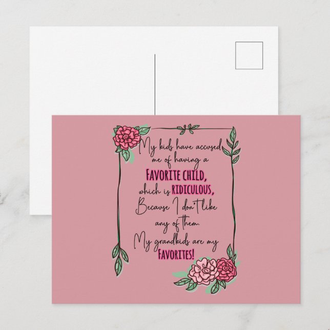 Cartão Postal Meus Filhos Me Acoram de Ter Um Filho Favorito (Frente/Verso)