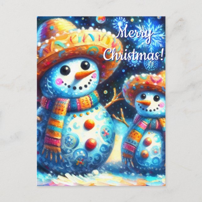 Cartão Postal Mexicanos de Arte Folclórica Snowman Pessoas de ne (Frente)