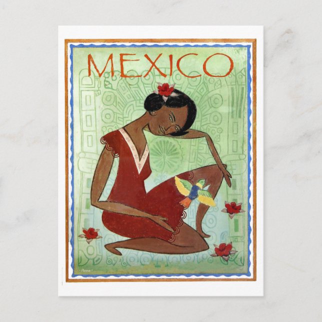 Cartão Postal México, arte tradicional mexicana, vestimenta verm (Frente)