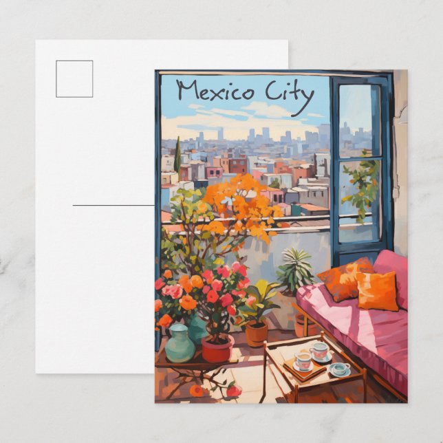 Cartão Postal Mexico City Travel City Painting Aesthetic (Frente/Verso)