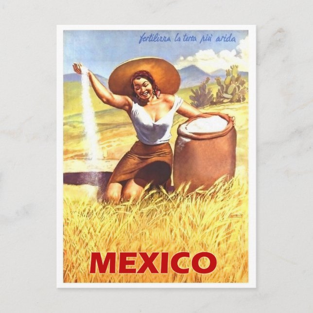 Cartão Postal México, garota mexicana numa fazenda, viagens vint (Frente)