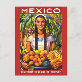 Cartão Postal México, mulher sorridente com frutas trópicas, saf
