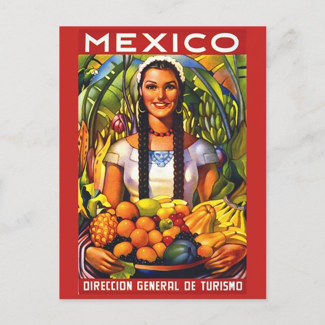 Cartão Postal México, mulher sorridente com frutas trópicas, saf (Frente)