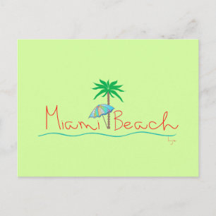 Cartão Postal Miami Beach com Palm e Umbrella