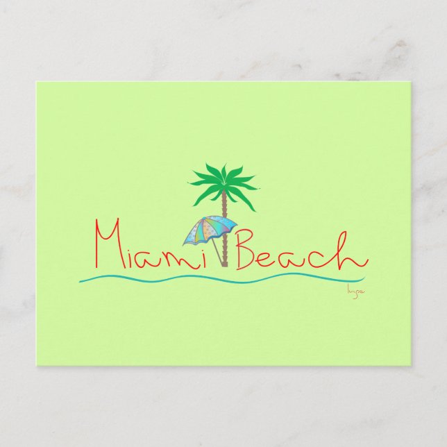 Cartão Postal Miami Beach com Palm e Umbrella (Frente)