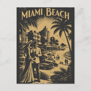 Cartão Postal Miami Beach, Flórida Arte Retro Art Déco Viagens T