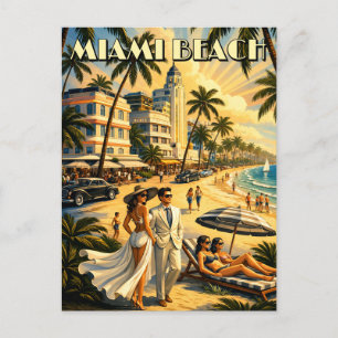 Cartão Postal Miami Beach, Flórida Arte Retro Colorido Turismo D