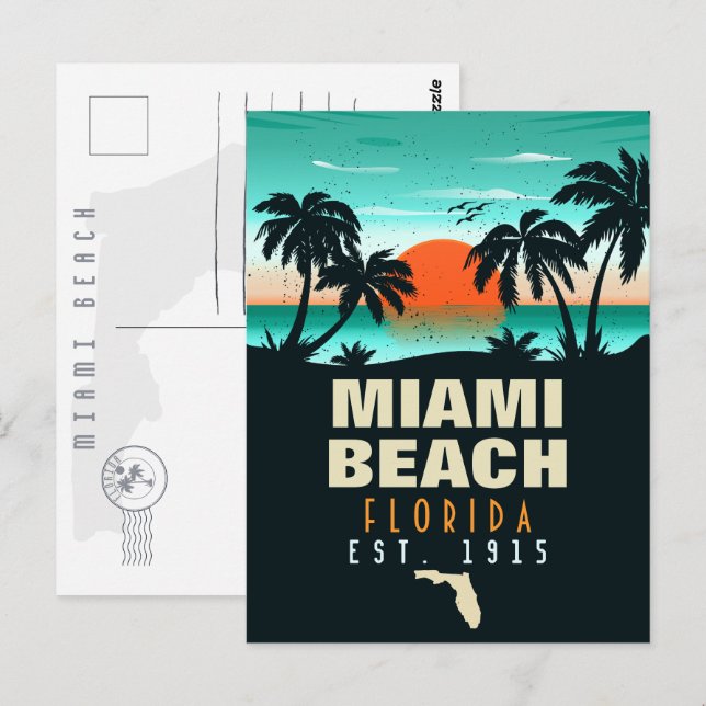 Cartão Postal Miami Beach Florida Retro Sunset Souvenir 70s (Frente/Verso)