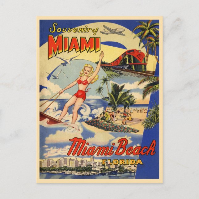 Cartão Postal Miami Beach Flórida turismo de safra e anos 40 (Frente)