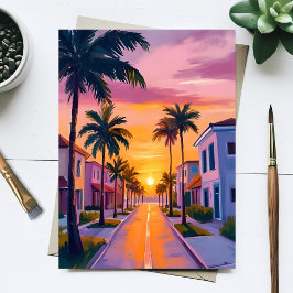 Cartão Postal Miami Beach Sunset | Ocean Florida Watercolor