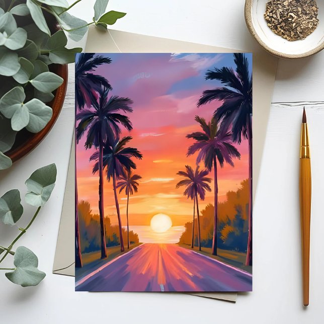 Cartão Postal Miami Beach Sunset Palm Tree Tropical (Criador carregado)