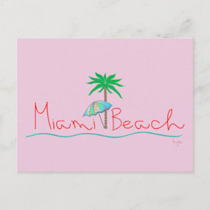 Cartão Postal Miami com Palm e Guarda-chuvas