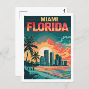 Cartão Postal Miami Florida America Vintage Familiar Viagem Plac
