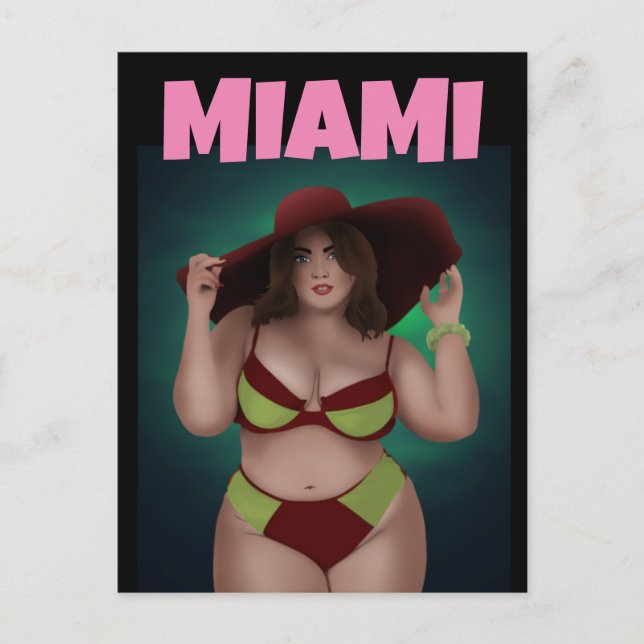 CARTÃO POSTAL MIAMI FLORIDA CURVY BW ART BIKINI GIRL POSTCARTÕES (Frente)