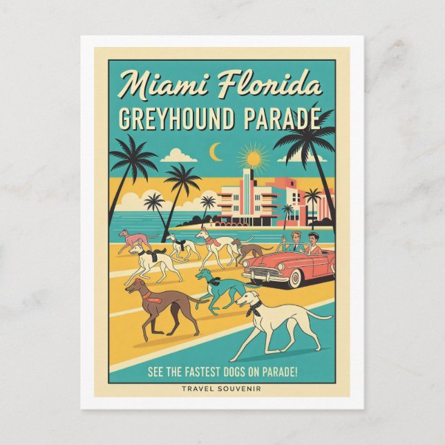 Cartão Postal Miami, Flórida – Greyhound Parade (Frente)