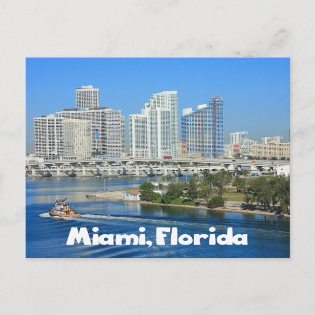 Cartão Postal Miami Florida Skyline e Harbour - EUA (Frente)