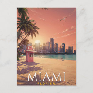 Cartão Postal Miami Flórida Sunset Beach Viagem