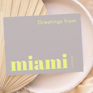 Cartão Postal Miami Flórida tipográfico amarelo