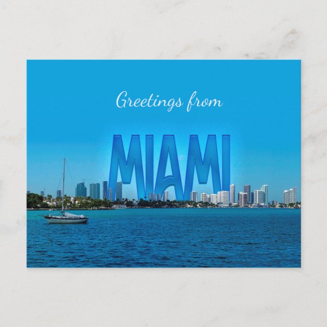 Cartão Postal Miami Skyline com saudações personalizáveis (Frente)