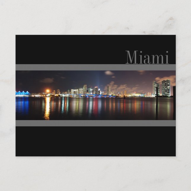 Cartão Postal Miami Skyline no Night Panorama - Cartão-postal (Frente)