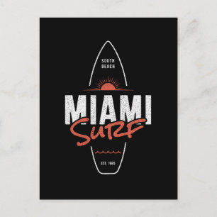 Cartão Postal Miami Surf – Design de Surfboard Sunset Vintage da