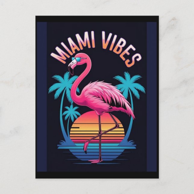 Cartão Postal Miami Vibes Summer Flamingo Design-63454 (Frente)