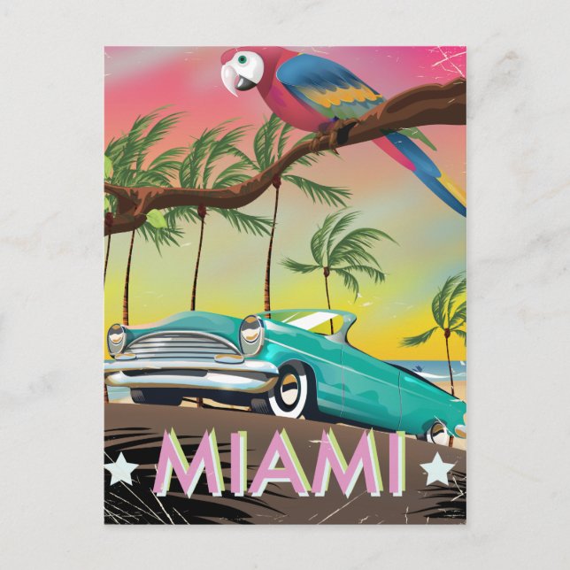 Cartão Postal Miami vintage retro Viagem impressão (Frente)