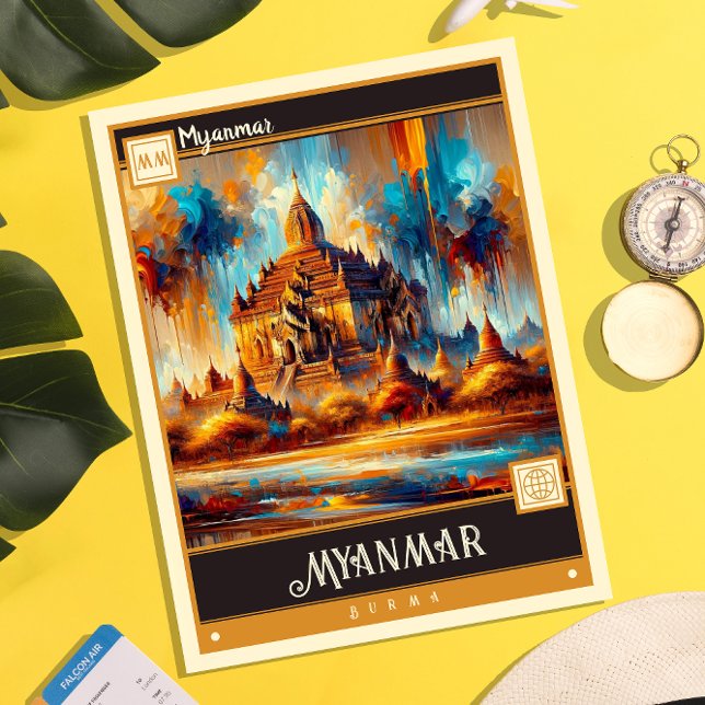 Cartão Postal Mianmar | Vintage Painting (Criador carregado)