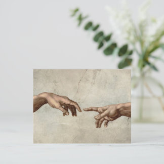 Cartão Postal Michaelangelo mãos criação adam deus
