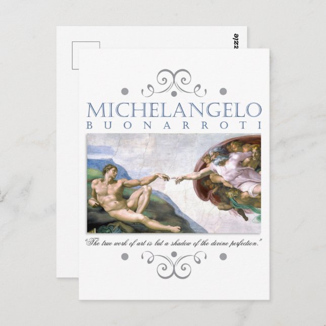 Cartão Postal Michelangelo Criação de Homem de Pintura com Citaç (Frente/Verso)