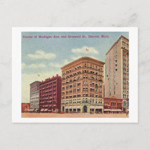 Cartão Postal Michigan Ave. rua & Griswold, Detroit Vintage.