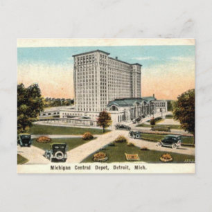 Cartão Postal Michigan Central Depot Detroit Michigan Vintage Po