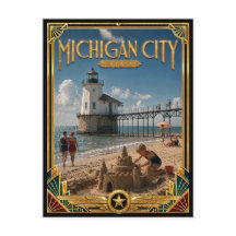 Michigan City Indiana Arte Antiga Deco Idade Doura