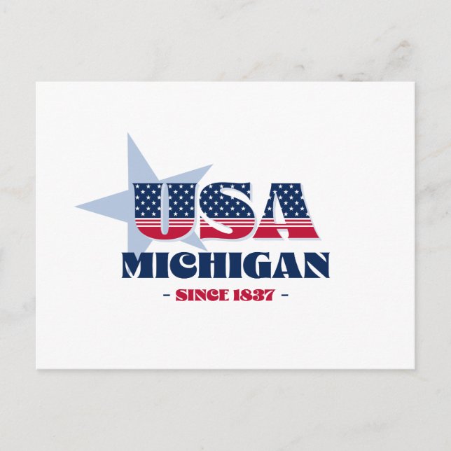 Cartão Postal Michigan em Red, White e Blue Postcard (Frente)
