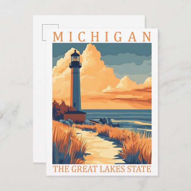 Cartão Postal Michigan, estado dos Excelentes Lagos, EUA, Viagem (Frente/Verso)