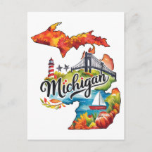 Michigan EUA Estado Formato Aquarela Vintage