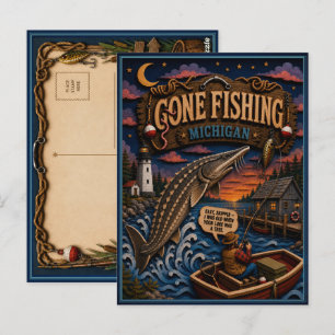 Cartão Postal Michigan Gone Fishing Esturjão do Lago