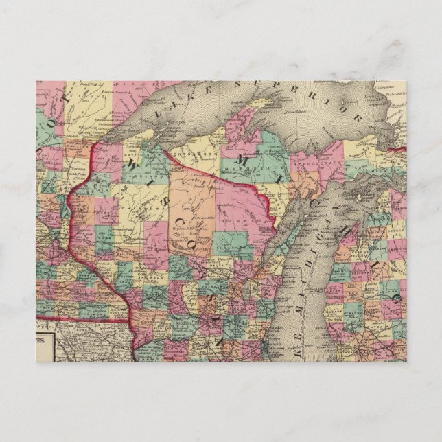 Cartão Postal Michigan, Minnesota e Wisconsin (Frente)