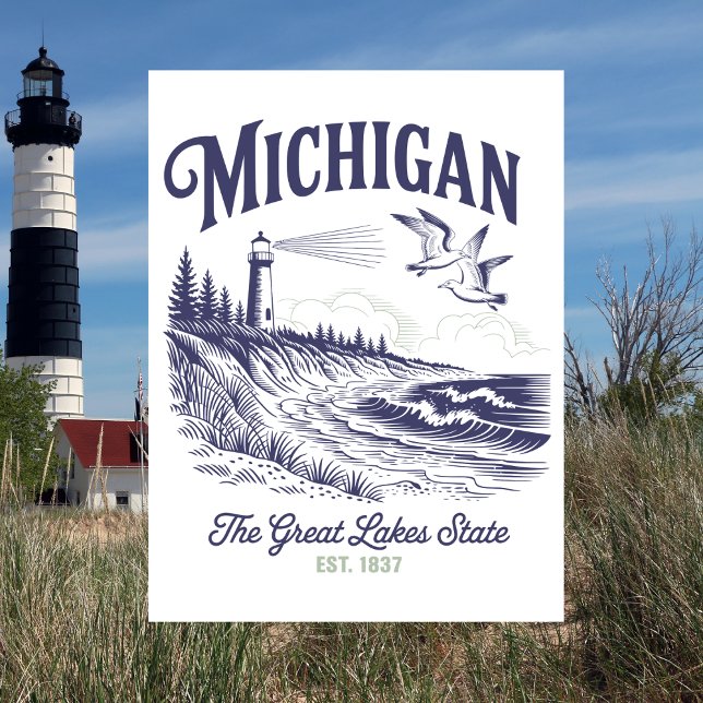 Cartão Postal Michigan O Grande Estado dos Lagos Est. 1837 (Michigan )