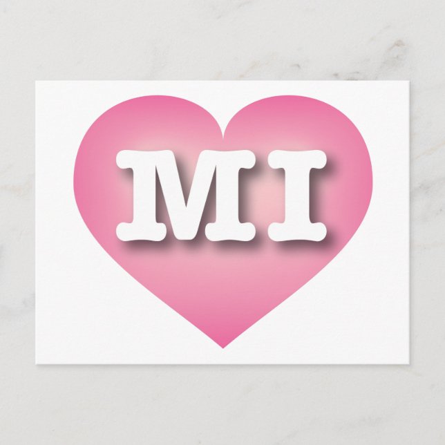 Cartão Postal MIchigan Pink Fade Heart - Eu amo MI (Frente)