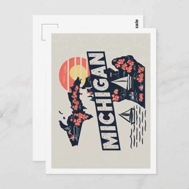 Cartão Postal Michigan Retro Viagem Design Iconic Estados Unidos (Frente/Verso)